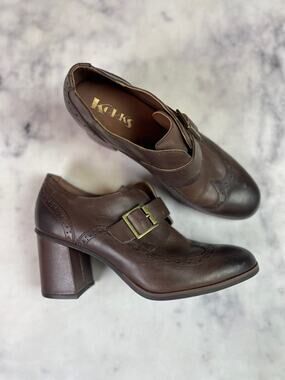 KORKS Withrow Monk Strap Oxfords Brown Leather Wingtip Block Heel Sz 9